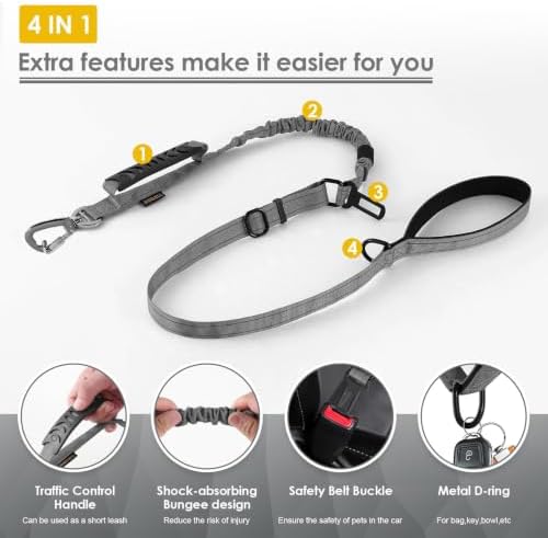 AUBELL Tactical Dog Leash Heavy Duty,4-6ft No Pull Bungee Leash,Grey - Image 3