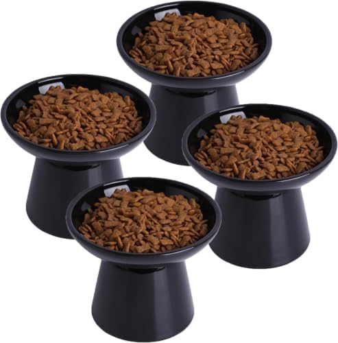 Ceramic Elevated Cat Food Bowls,6.2" Wide,4-Pack,Black by KITCHENLESTARaddsmorebeautifulcolourstoyourlife