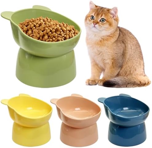Fhiny 4 Pcs Elevated Raised Cat Bowls, Removable Cats Bowl Tilted Kitten Food and Water Bowl Set Cute Plastic Puppy Food Dishes Pet Feeder for Cats and Small Dogs-Bear by Fhiny