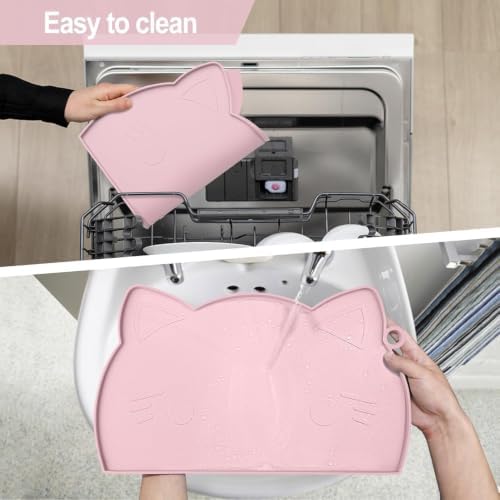 Coomazy Cat Food & Water Mat Thicker Non-Slip Silicone Mat with Raised Edge - Image 6
