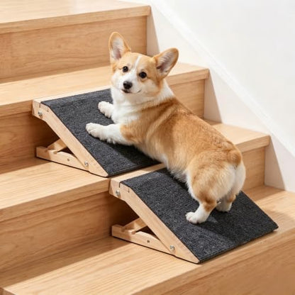 Adjustable Wooden Dog Stair Ramp, 4.3 & 5.5 Inch Height Foldable Non Slip Pet Step Ramps (2-Pack) by Unknown