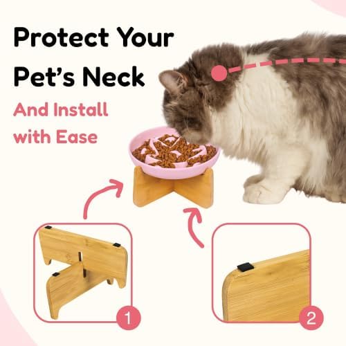 Slow Feeder Cat Bowl with Stand, Melamine Elevated Cat Food Bowl, Whisker Friendly Raised Puzzle Feeder for Cats & Small Dogs, Wet & Dry Food, Dishwasher Safe, Non-Slip (Pink) - Image 4