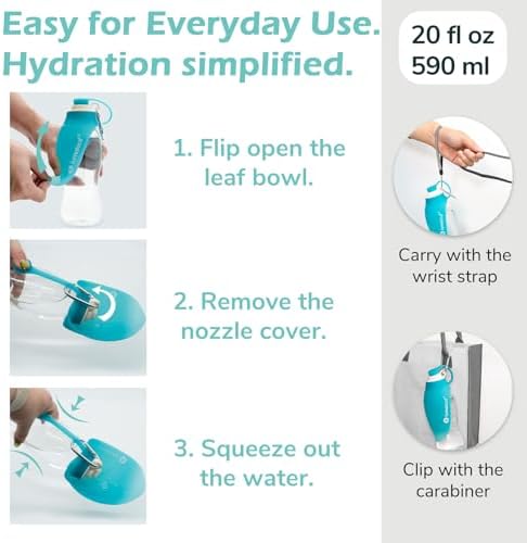 LumoLeaf Dog Water Bottle for Walking, Portable Pet Water Dispenser with Foldable Leaf Bowl – Lightweight Travel Bottle for Small & Medium Dogs, 20 fl oz - Image 5