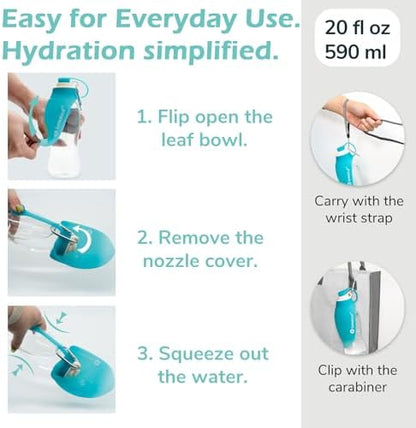 LumoLeaf Dog Water Bottle for Walking, Portable Pet Water Dispenser with Foldable Leaf Bowl – Lightweight Travel Bottle for Small & Medium Dogs, 20 fl oz - Image 5