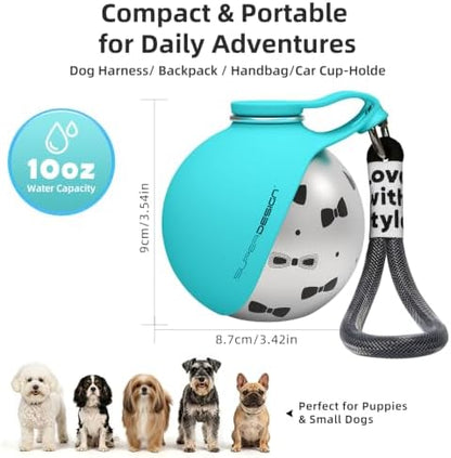 2-in-1 Portable Dog Water Bottle for Small Dogs - Leak-Proof & Compact Dog Travel Water Bottle -Stainless Steel Bottle & Silicone Bowl - Ideal for Walking, Hiking & Travels(10 fl oz, Blue) - Image 6