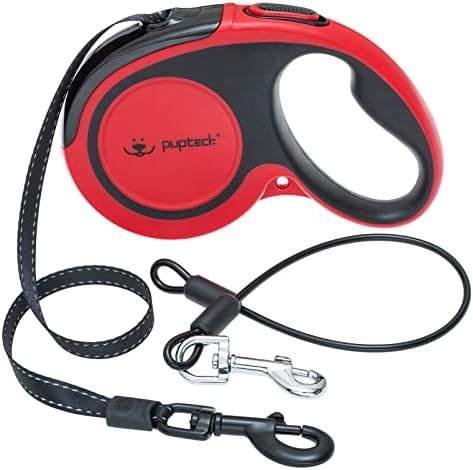 PUPTECK Retractable Dog Leash with Detachable Chew Proof Cable, Red, 16 ft by PUPTECK