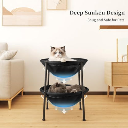 JUNSPOW Double Cat Bed Black, Breathable for 2 Cats 22.8in x18.7in x 18.7in - Image 4