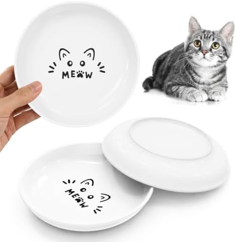 YINEYA 3 Pack Cat Food Bowls, Anti Whisker Fatigue Ceramic Cats Dishes Set by YINEYA