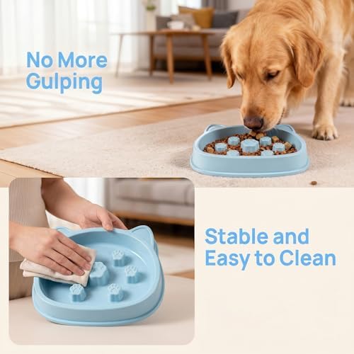 Slow Feeder Dog Bowls, 2PCS Interactive Anti-Choking Dog Food Bowls, Puzzle Maze Food Bowl Slow Feeding Bloat Stop, Non-Slip Slow Eating Pet Bowl for Small Medium Large Dogs & Cats (Blue,Gray) - Image 5
