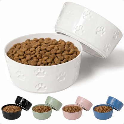 Ceramic Dog Bowl Set of 2 w/ Anti-Skid Base 6.5"W x 2.5"H, 3.8 Cup Capacity by HBDesignCo