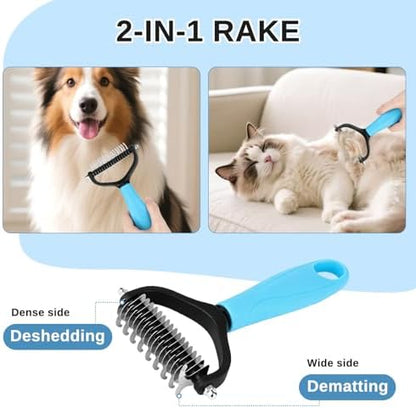 Pet Grooming Combo and Flea Comb, Flea and Tick Combs for Dogs and Cats, Deshedding Brush with Metal Comb for Detangling and Dematting Long, Matted Fur on Cats and Dogs(2pcs) - Image 3