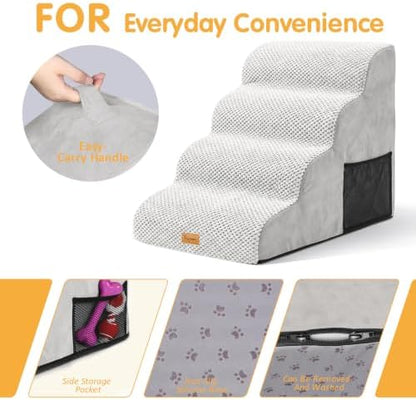 Topmart High Density Foam Dog Steps 4 Tiers, Extra Wide Deep Pet Steps - Image 4