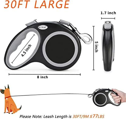 Retractable Dog Leash, 30 FT Dog Walking Leash for Small Medium Large Dogs up to 77 lbs, Heavy Duty No Tangle, Black - Image 3