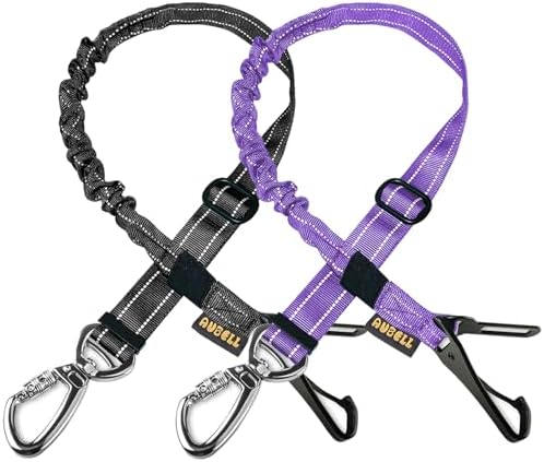 AUBELL Dog Seat Belt for Car,2 Pack Set 3-in-1 Dog Car Harness,Black+Purple by AUBELL
