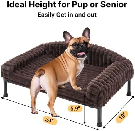 Veehoo Elevated Dog Bed with Bolster Cushion, Fluffy Plush Dog Couch Beds for Small Dogs, Cats, Washable Raised Pet Cot with Non-Slip Feet for Indoor or Patios Use, 24 x 18 Inches, Brown - Image 2
