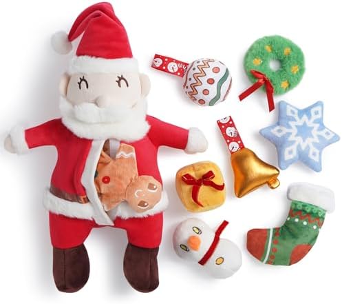 Nocciola Hide and Seek Christmas Santa Dog Toys: 9 Packs Vacation Gifts Funny Plush Stuffed Squeaky Crinkle Durable Chew Toys for Small Medium Large Breed, Dog Stocking Stuffers by Nocciola