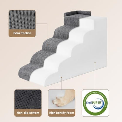 EHEYCIGA 5-Step Curved Dog Stairs for High Beds 20.7" H, Grey - Image 3