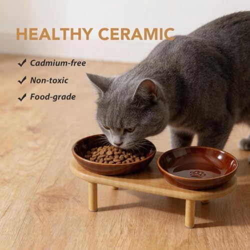 Havniva Elevated Cat Bowls, Ceramic Cat Bowl with Bamboo Stand Wide Opening - Image 5