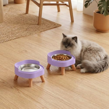 Elevated Cat Bowls, 2P Raised Cat Food and Water Bowl Set for Indoor Cats, Splash Proof with 2 Stainless Steel Food Bowls for Cats ＆ Puppies, Whisker Friendly and Dishwasher Safe - Purple - Image 7