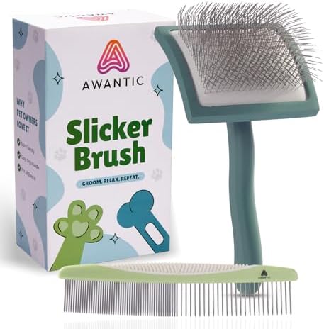 Self- Cleaning Slicker Brush for Dogs Suitable for Short & Long Haired Dogs and Effective Deshedding for Pet Grooming, Undercoat Removal, Tangle-Free Fur (Green Brush + Comb) by Unknown