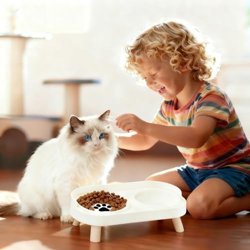 Elevated Cat Bowls, 2 Ceramic Raised Cat Food and Water Bowl Set, Prevent Cat Chin Acne, Whisker Fatigue Friendly, Splash Proof & Dishwasher Safe for Indoor Cats and Small Dogs - White - Image 7