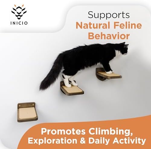 INICIO Cat Wall Steps - 3 Pack of Stairs for Cats to Climb - Brown - Image 6