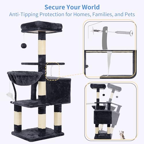 Heybly Cat Tree with Toy, 43.3 inch Cat Tower for Indoor Cats HCT004SG - Image 6