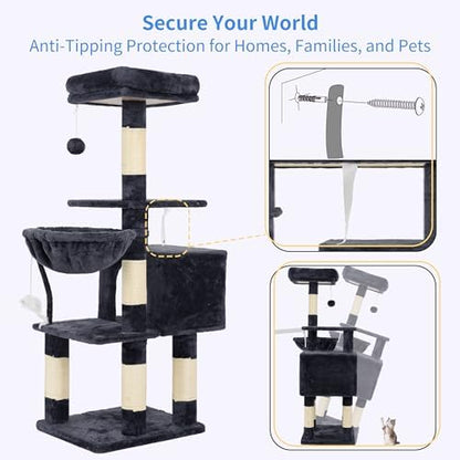Heybly Cat Tree with Toy, 43.3 inch Cat Tower for Indoor Cats HCT004SG - Image 6