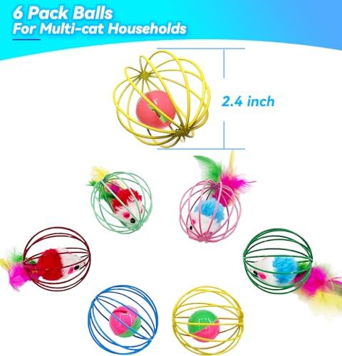 Cat Toys 6 Packs Cat Ball Toys for Indoor Cats and Kittens, Metal Cage Balls with Mice & Bells, Interactive Cat Toys Bell Balls, Mouse Toys, Kitten Toys Promote Physical Exercise - Image 2