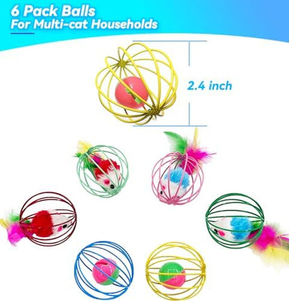 Cat Toys 6 Packs Cat Ball Toys for Indoor Cats and Kittens, Metal Cage Balls with Mice & Bells, Interactive Cat Toys Bell Balls, Mouse Toys, Kitten Toys Promote Physical Exercise - Image 2