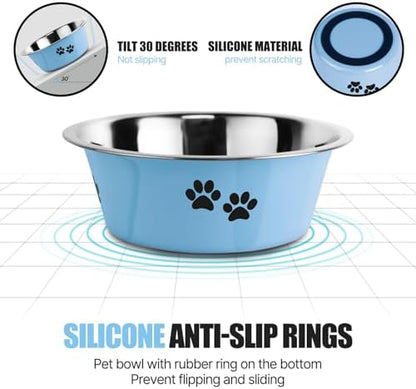 Stainless Steel Dog Bowls, Nonslip Rubber Bottom No Spill Proof Skid Metal Insulated Dog Bowls for Large Medium Small Breed Dogs (Blue, 8.5 Cups/71 OZ) - Image 3