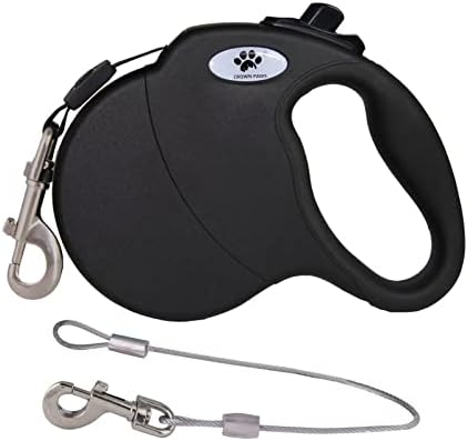 16ft Retractable Dog Leash for Medium Breed Dogs up to 44 lbs with a Detachable Chew Proof Extender Wire Ropes (Black M) by CROWN+PAWS