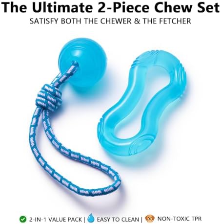 MECOOL 2PCS Dog Chew Toys Set - Tug of War Rope Ball & Flexible Rubber Puller, Interactive Teething Toys for Aggressive Chewers, Pet Training Toys for Medium Large Dogs,Bacon Flavored - Image 6
