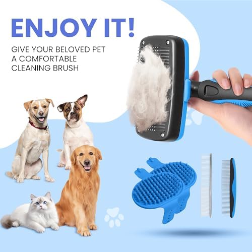 Self Cleaning Shedding Brush - 5-in-1 Professional Pet Grooming Kit Skin Friendly Grooming Tool for Dogs, Cats, and Puppies, Deshedding and Hair Removal for Long and Short Haired Pets, Blue - Image 4