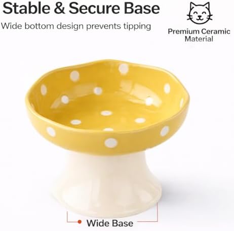 Elevated Ceramic Cat Bowls Set of 2, Mushroom Raised Wide & Shallow Cat Food and Water Bowls, Whisker Friendly Feeding Bowls for Cats & Small Dogs (Red+Yellow) - Image 5