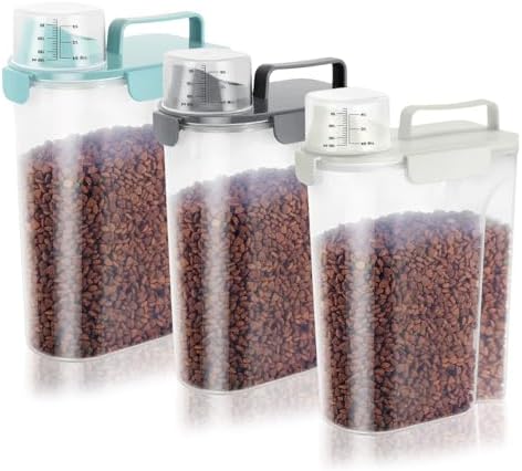LEAWALK 5Lbs Airtight Cat Dog Food Storage Container with Upgraded Large Nozzle BPA-Free, Pet Food Storage Containers for Rice, Grain, Pet Food, Flour, Dog Treat Storage 3pack by LEAWALK