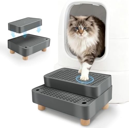 Elevated Cat Ramp for Litter Box, 2-Step Cat Step, Dark Gray by Midollarle
