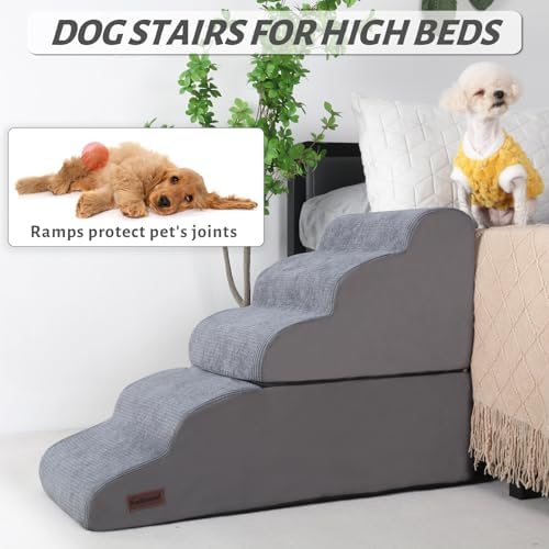 Dog Stairs and Ramp for High Bed, 5-Step Dog Steps for Small Dogs and Cats - Image 6