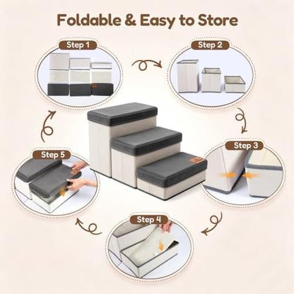 Foldable Pet Stairs & Steps for Bed with Hair Remover Tool - 3-Step Dog Steps for Bed/Couch/Windowsill/Car, Anti-Slip Foam Pet Stairs, Space-Saving Storage Design, Sturdy & Safe Indoor Pet Ramp - Image 5