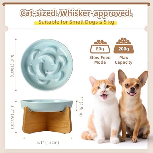 Elevated Ceramic Slow Feeder Cat Bowl, 6.3'' Wide Whisker Friendly - Image 2
