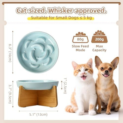 Elevated Ceramic Slow Feeder Cat Bowl, 6.3'' Wide Whisker Friendly - Image 2