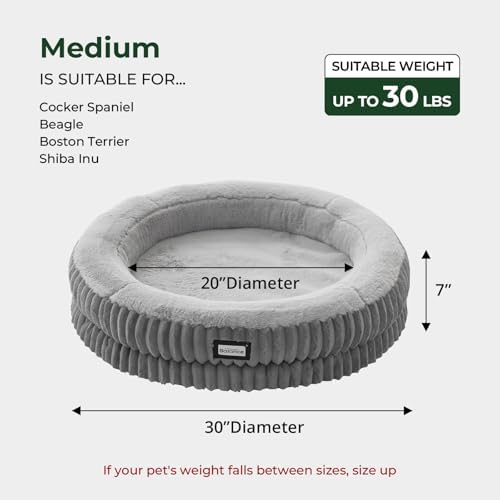 BALANCE Donut Dog Bed, 30 Inches Round Dog Bed Medium Size Dogs Washable, Orthopedic Calming Dogs Beds for Kitten, Fluffy Plush Faux Fur Pet Bed with Anti-Slip Bottom - Image 5