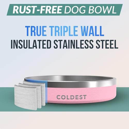 Coldest Dog Bowl - Anti Rust Metal, Non Slip, 3 Layers Insulated Stainless Steel Dog Bowls - Spill Proof & Heavy Duty - Water Bowl for Dogs, Cats & Pets, Dish Washer Safe (21 oz,Cotton Candy Pink) - Image 3