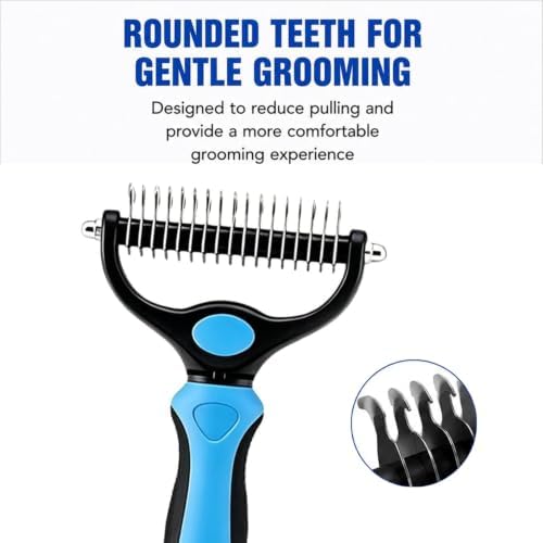 Dematting Comb for Dogs and Cats, Undercoat Pet Brush for Long Hair, Deshedding Brush for Dog Removes Tangles Knots and Loose Fur, 2-In-1 Double Tooth Comb Undercoat Rake Dog Brush - Image 3