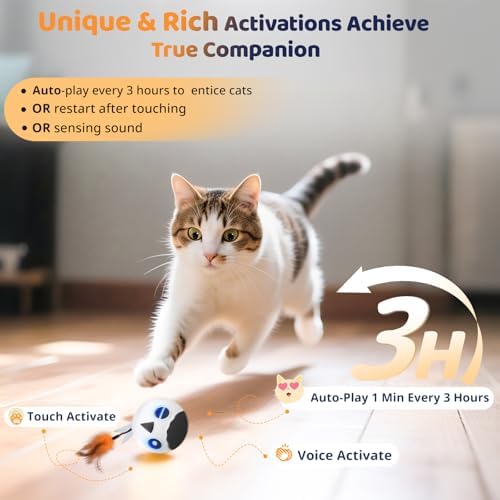 Cat Toys Ball, Smart Motion Sensor Moving Ball with 4 Sounds& 3 Speed Modes - Image 2
