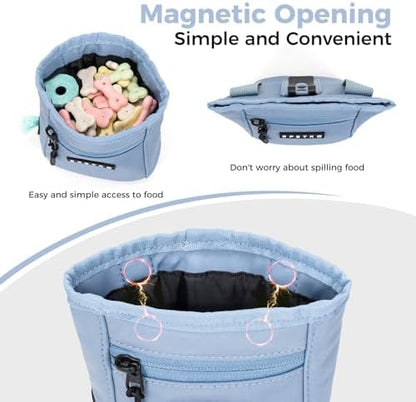 Dog Treat Pouch, Powerful Magnet Closure Device Dog Training Treat Bag Large Capacity Pet Treat Pouch with Poop Bag Dispenser Treat Bag for Dog Training with Metal Waistband Clip (Light Blue) - Image 3