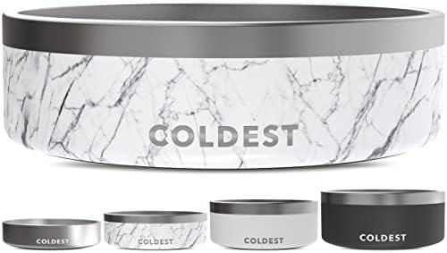 Coldest Dog Bowl - Anti Rust Metal & Non Slip Dog Bowls Large, Spill Proof Heavy Duty 3 Layers Insulated Dog Bowl - Food and Water Bowl for Dogs, Cats & Pets, Dishwasher Safe (42 oz, Carrara Marble) by Coldest