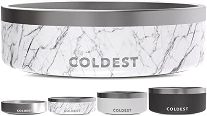 Coldest Dog Bowl - Anti Rust Metal & Non Slip Dog Bowls Large, Spill Proof Heavy Duty 3 Layers Insulated Dog Bowl - Food and Water Bowl for Dogs, Cats & Pets, Dishwasher Safe (42 oz, Carrara Marble) by Coldest