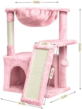 SYANDLVY Cat Tree for Indoor Cats Large Adults, Modern Activity Tower with Scratching Posts & Board, Condo with Plush Perch, Climbing Stand with Cradle & Hanging Ball for Play, Pink - Image 2