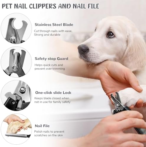 Dog Brush & Grooming Kit – 9-Piece Pet Brush & Deshedding Set for Shedding, Bathing, Trimming & Nail Care | Grooming Tools for Dogs & Cats, Includes Comb, Nail Clipper, Scissors, Slicker Brush (Gray) - Image 6